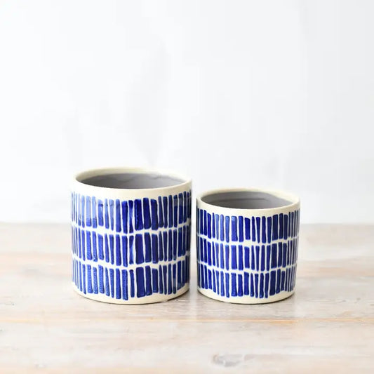 Stoneware Blue Pattern Planter, 14cm