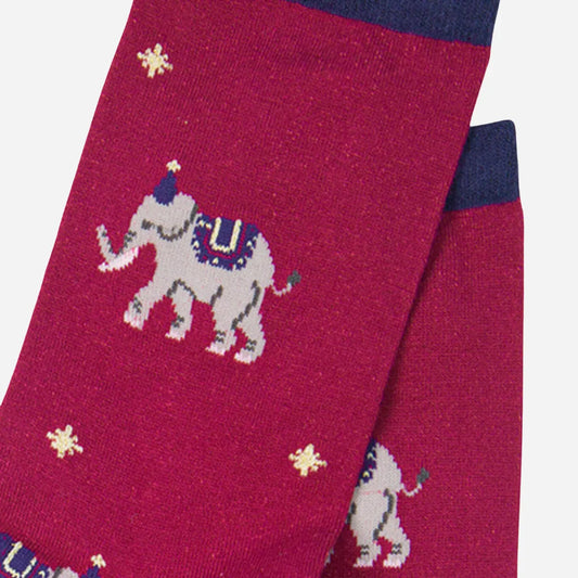 Women's Bamboo Socks Elephant Print Party Ankle Socks Fuchsia Pink