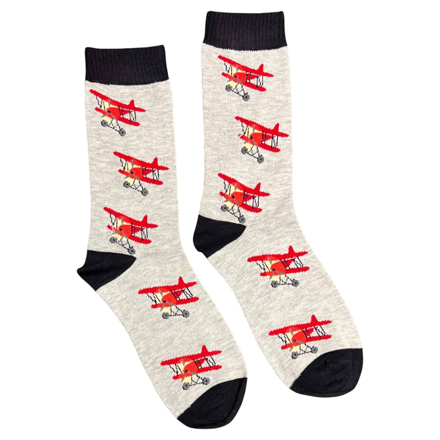Grey Bamboo Socks with Plane Design