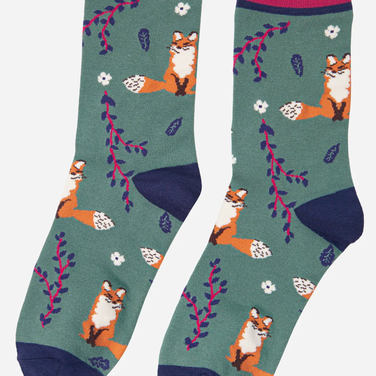 Women's Bamboo Fox Socks Novelty Ankle Socks Leaf Print Green