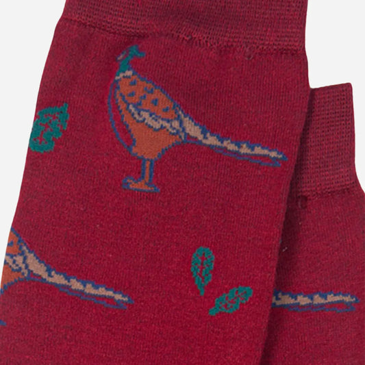 Red Men's Pheasant Print Bamboo Socks