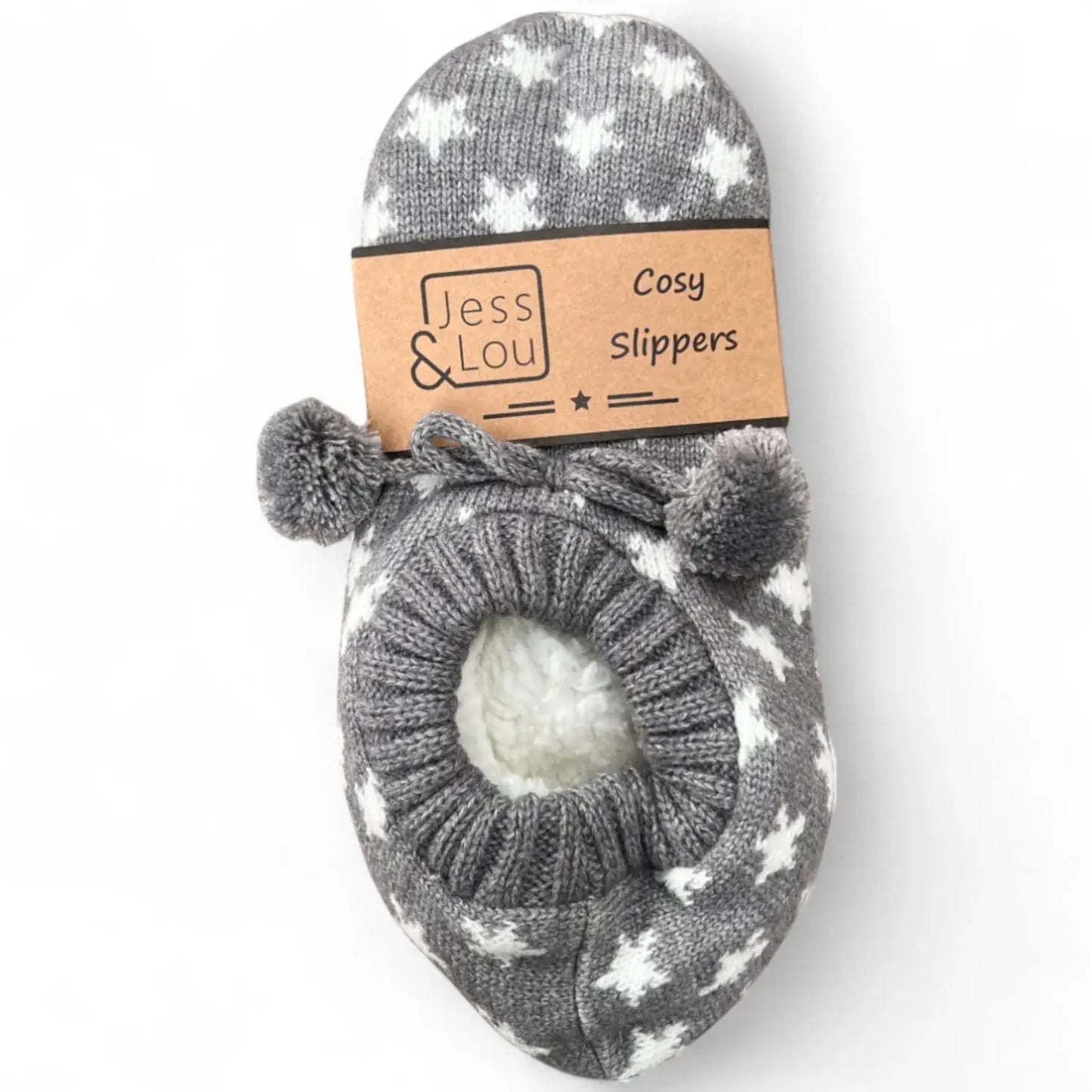 Grey & White Star Cosy Slippers