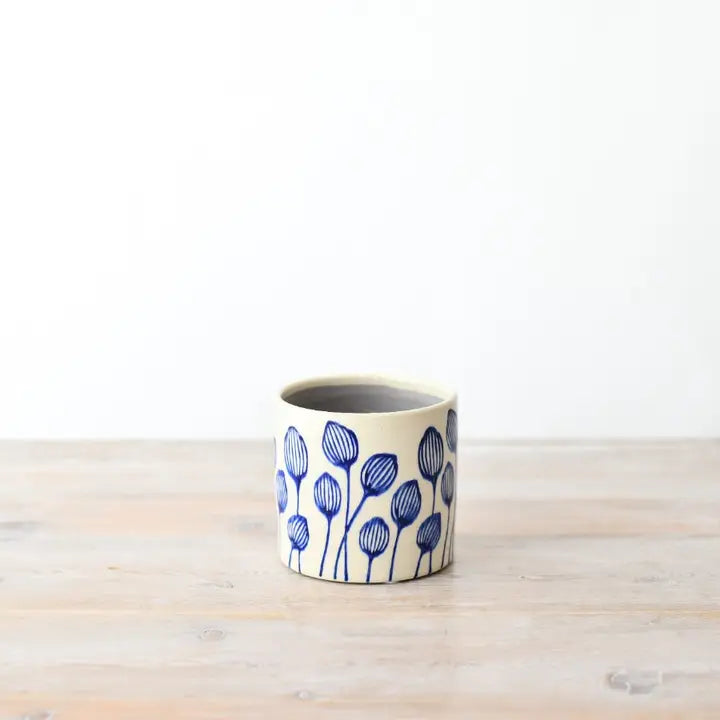 Stoneware Blue Leaf Planter, 8cm