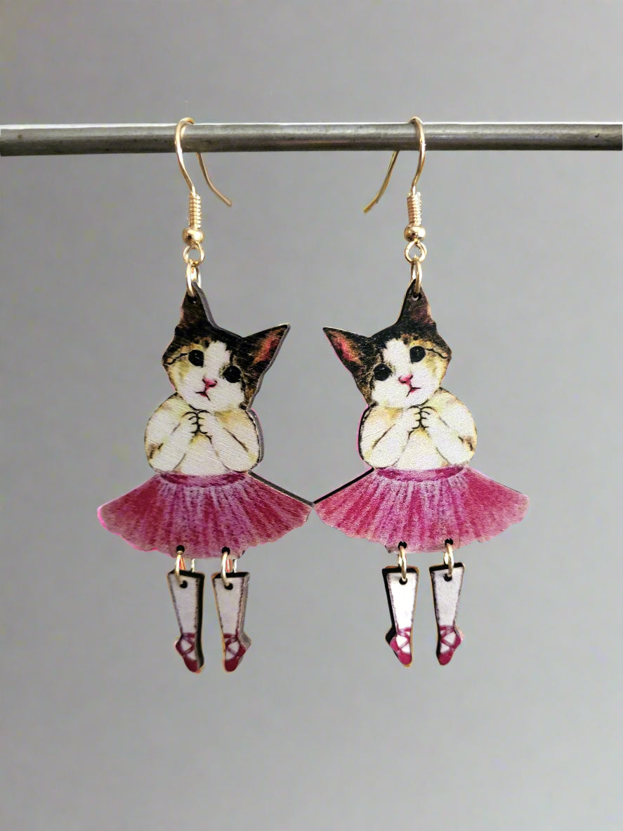 Cute Ballerina Cat Drop Earrings