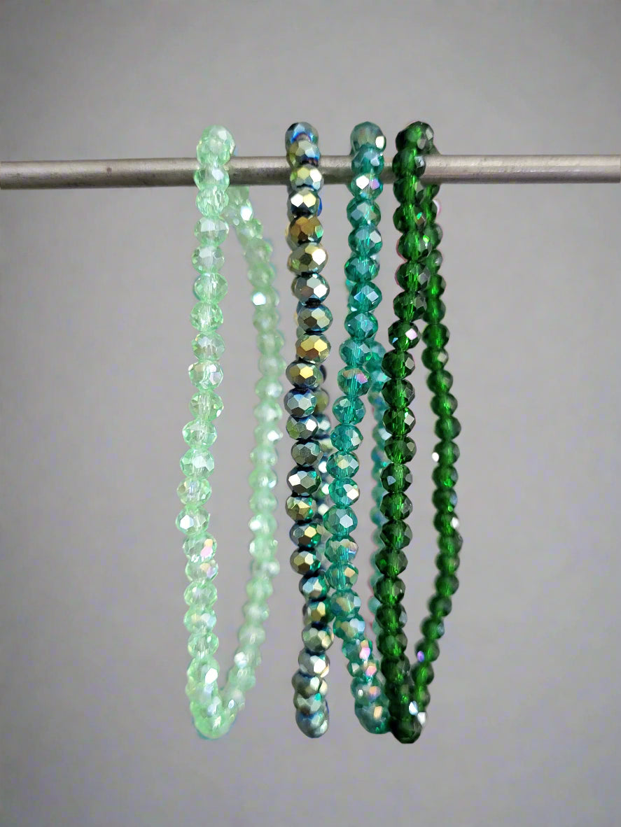 Set of 4 Glass Bead Elasticated Bracelets - Green