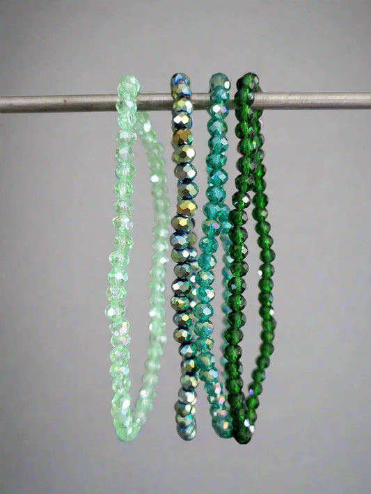 Set of 4 Glass Bead Elasticated Bracelets - Green