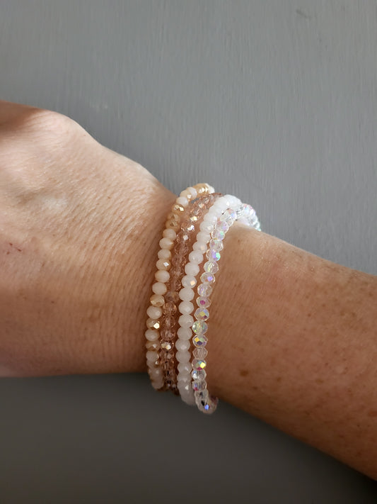 Set of 4 Glass Bead Elasticated Bracelets - Pink