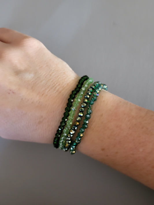 Set of 4 Glass Bead Elasticated Bracelets - Green