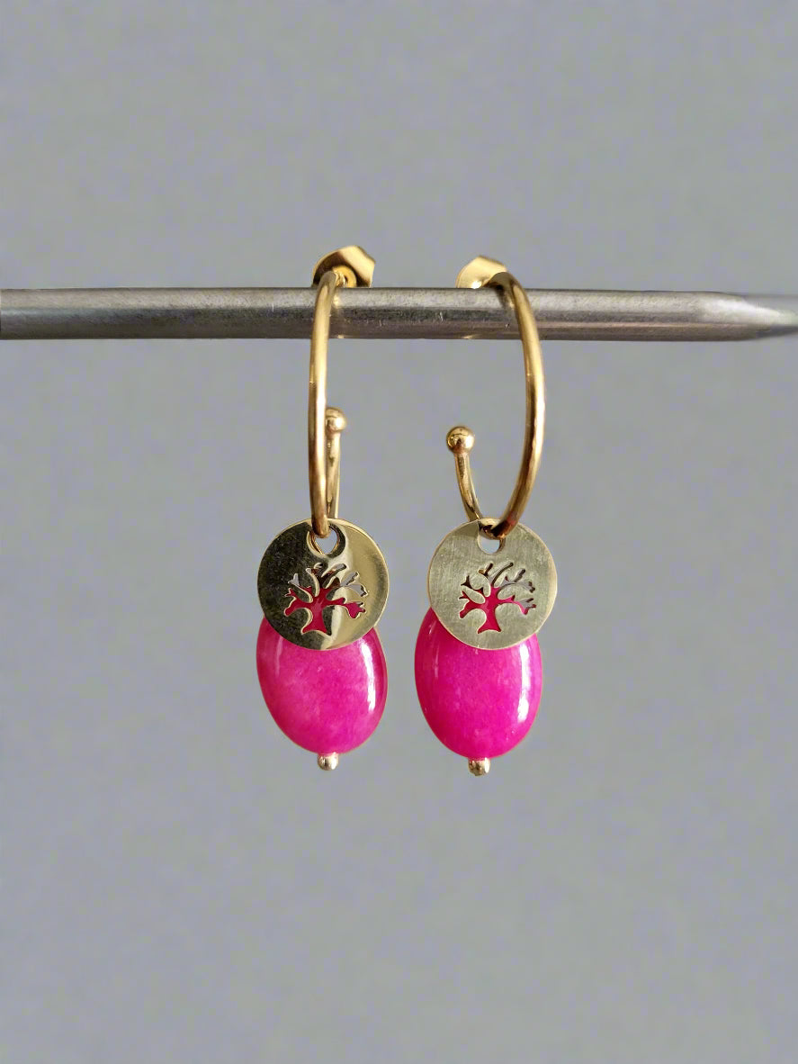 Gold Hoops With Hot Pink Stones