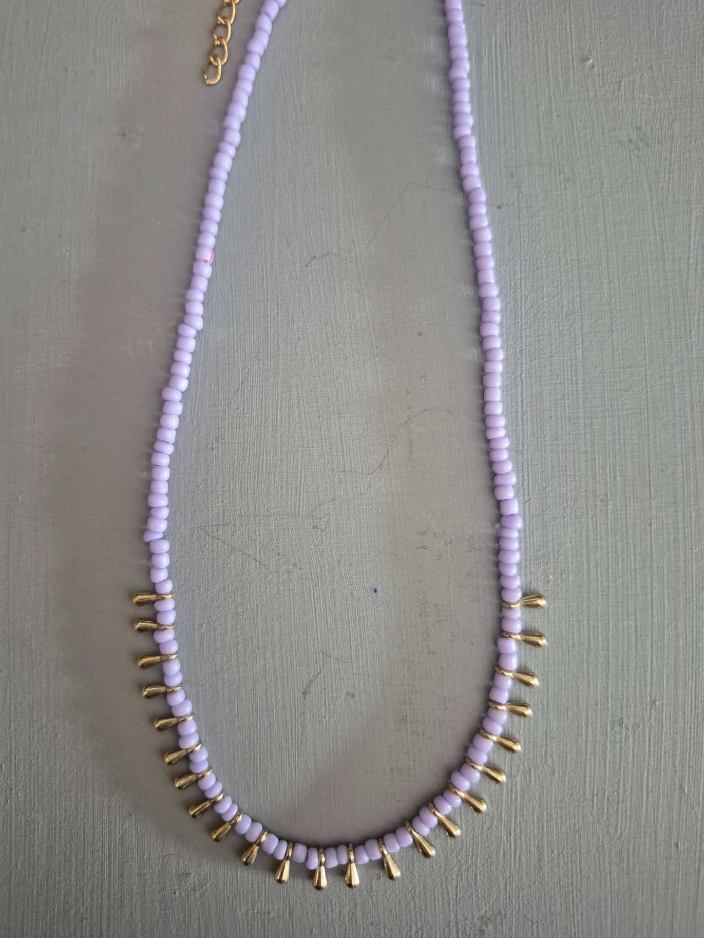 Colourful Rice Bead Necklaces With Gold Droplets