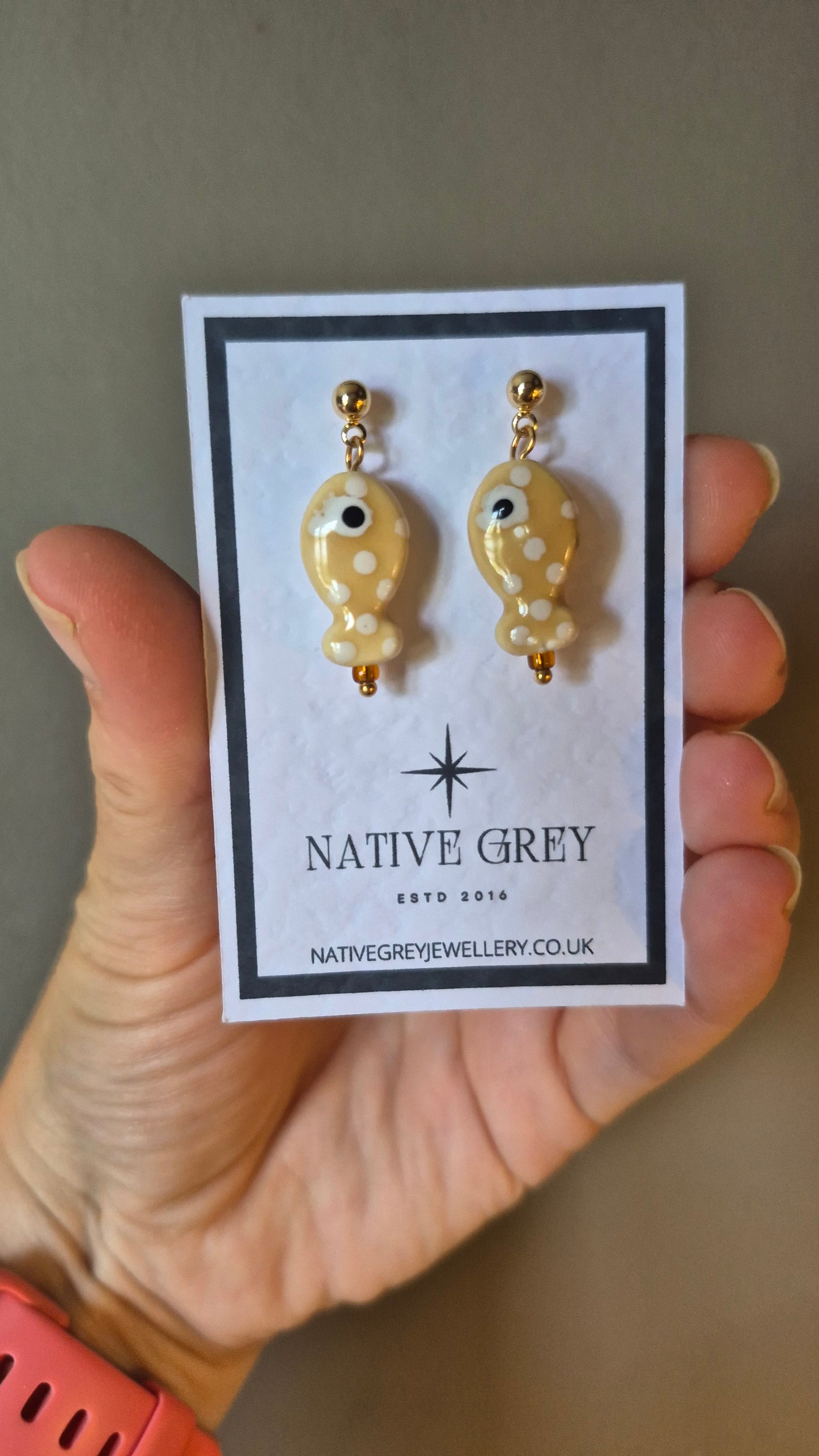 Spotty Ceramic Fish Drop Earrings