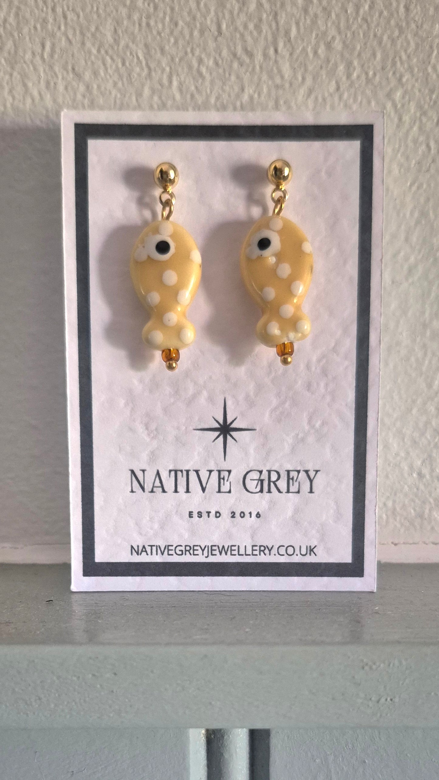 Spotty Ceramic Fish Drop Earrings