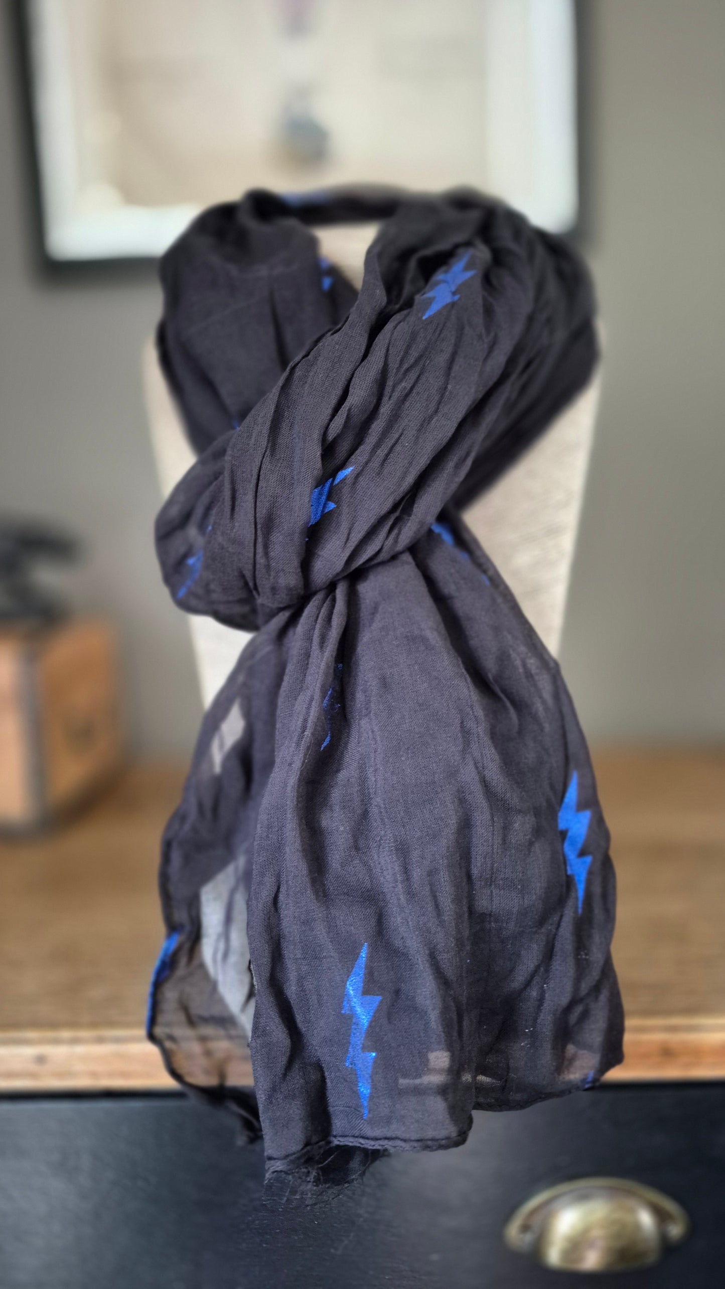 Black Scarf With Lightning Bolts