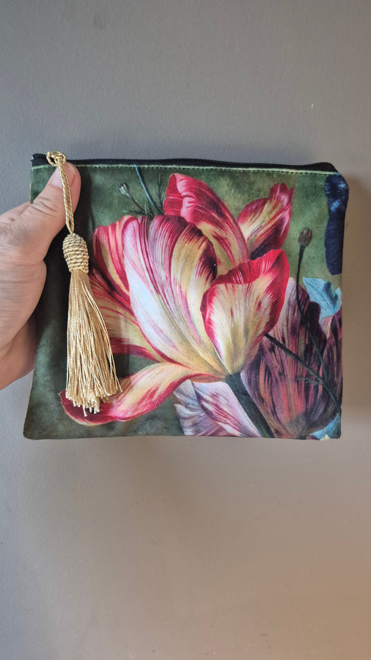 Velvet Floral Purse - Makeup Bag