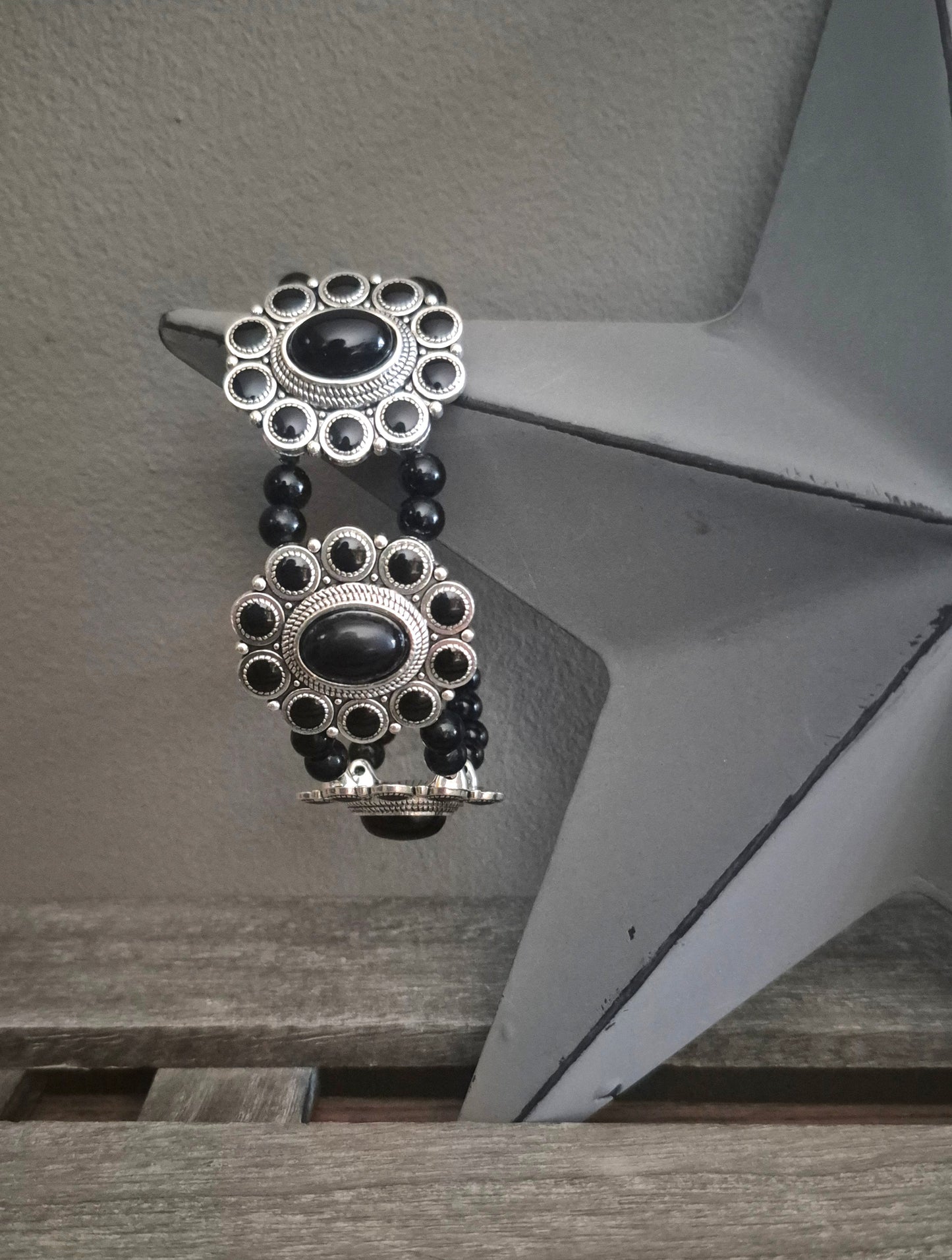 Silver & Black Bead Boho Bracelet