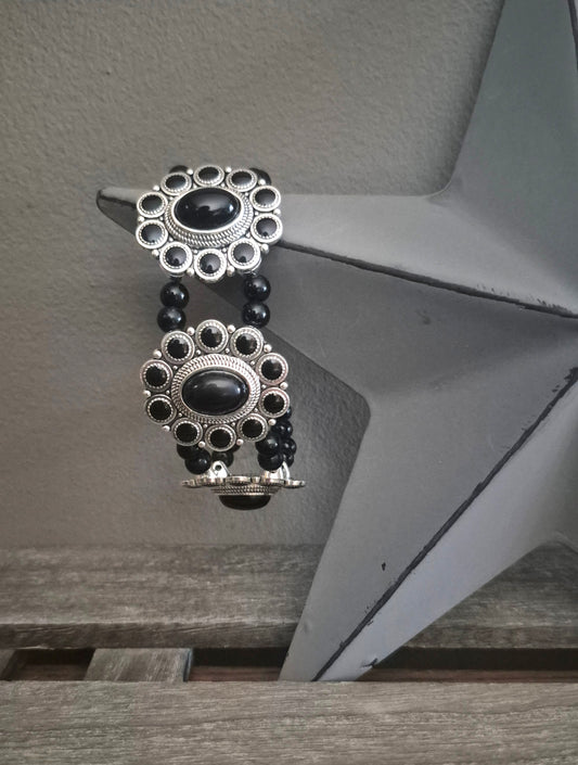 Silver & Black Bead Boho Bracelet