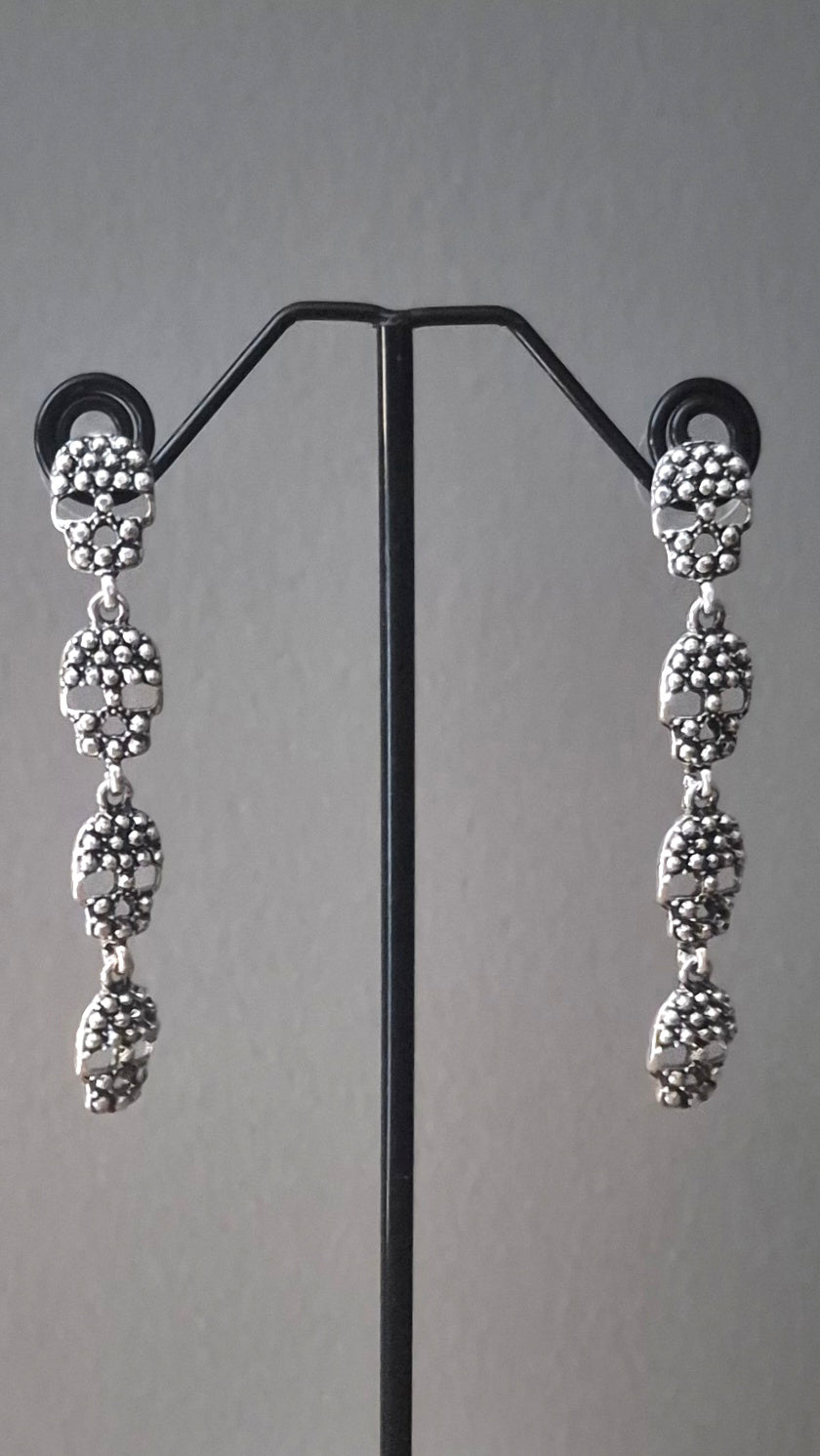 Silver Skulls Drop Earrings
