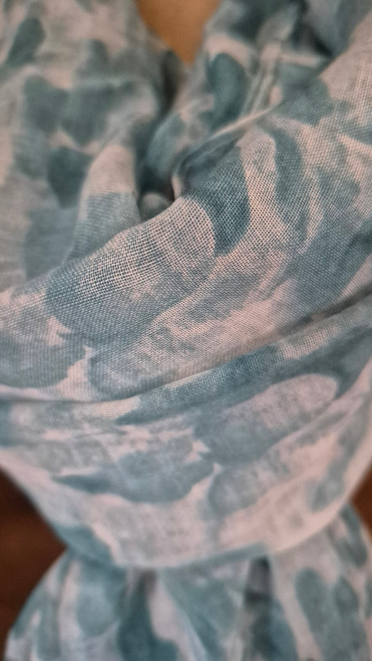 Aqua Lightweight Patterned scarf With Tassels