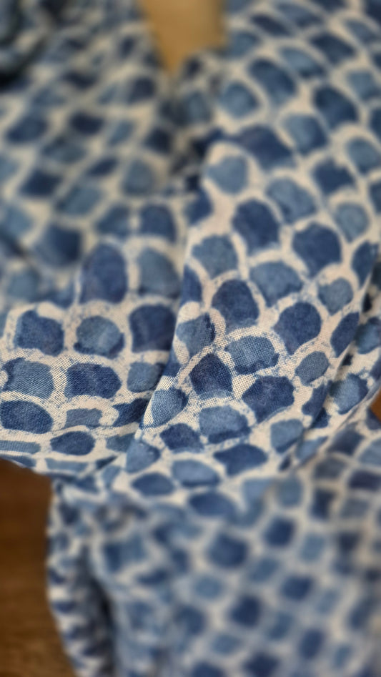 Blue Fish Scale Patterned Blue Scarf