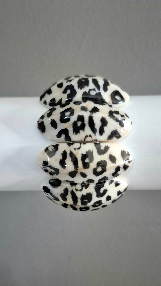 Acrylic Leopard Print Elasticated Bracelet - Beige