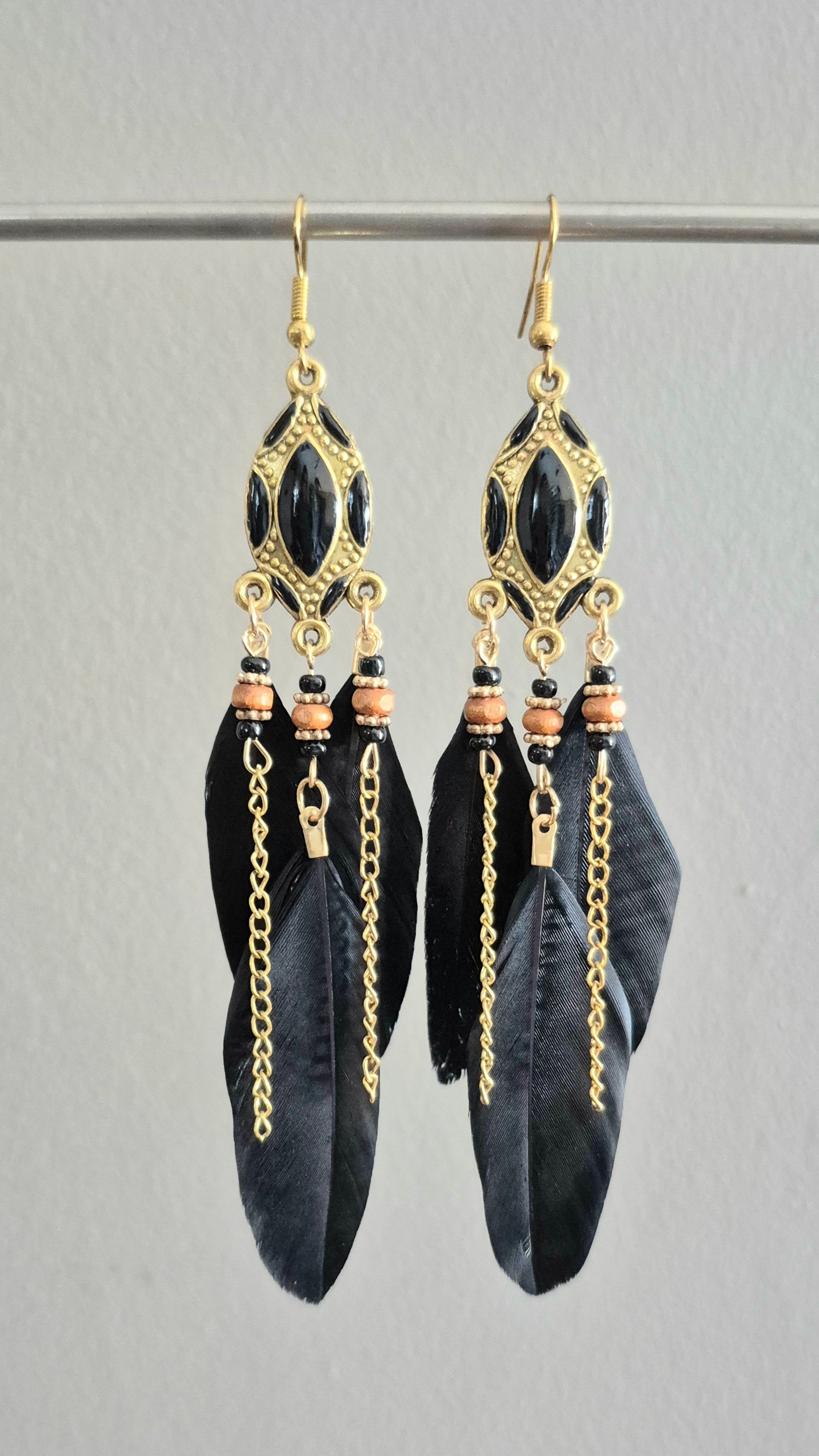 Fabulous Feather Drop Earrings - Black