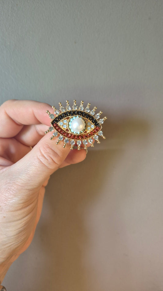 Crystal & Pearl Eye Brooch