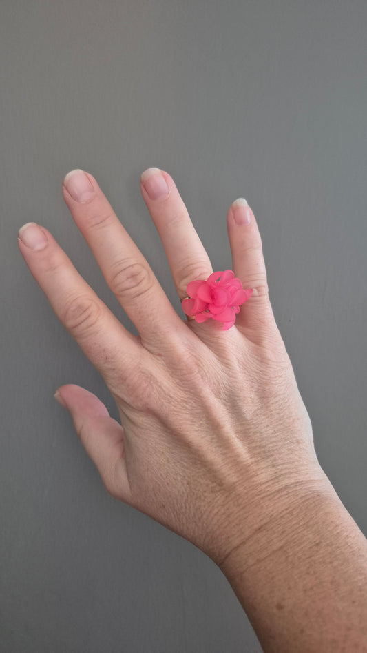 Hot Pink Acrylic Flower Adjustable Ring