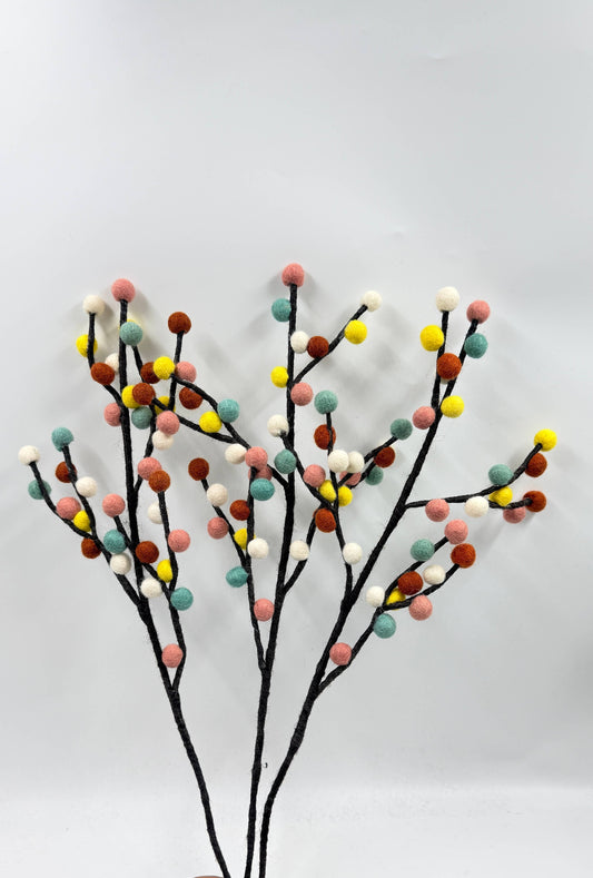 Light Multi Colour Pom Pom Branch Handmade Felted Flower