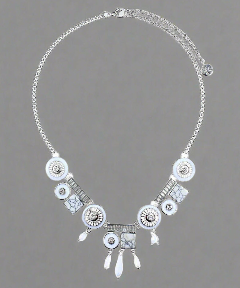 White Enamel & Bead Necklace