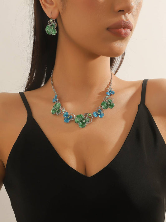 Green & Blue Flower Necklace