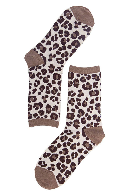 Women's Bamboo Leopard Print Socks Ladies Animal Print Ankle Socks Neutral