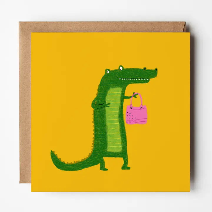 Croc with A Croc Bag - Blank Greetings Card