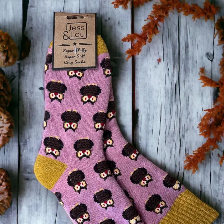 Opulent Owls Ribbed Pink Socks