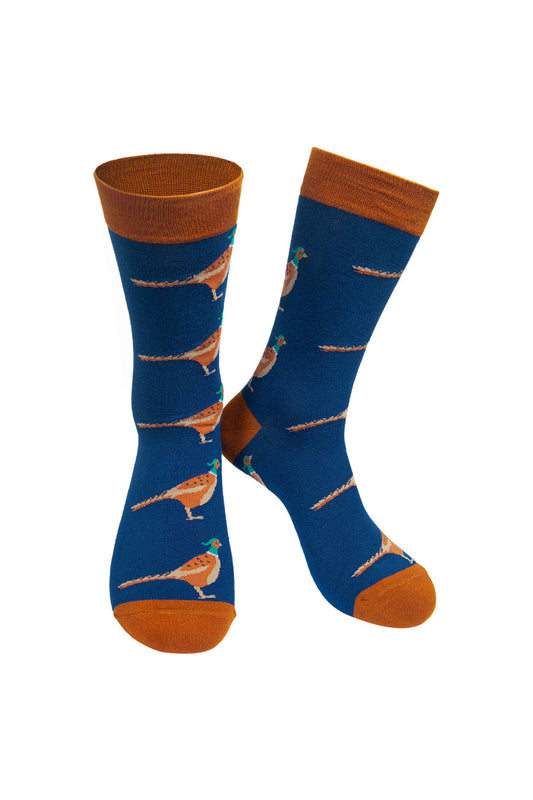 Men's Bamboo Socks - Blue/Brown, Pheasant