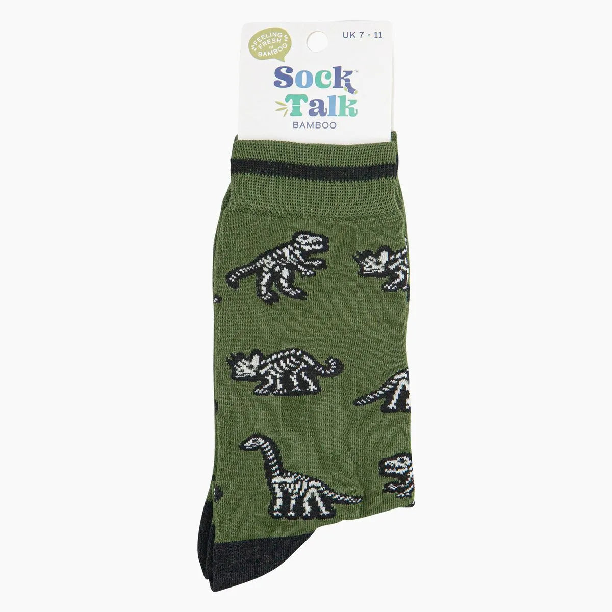 Men's Bamboo Socks - Green, Dinosaur Skeletons