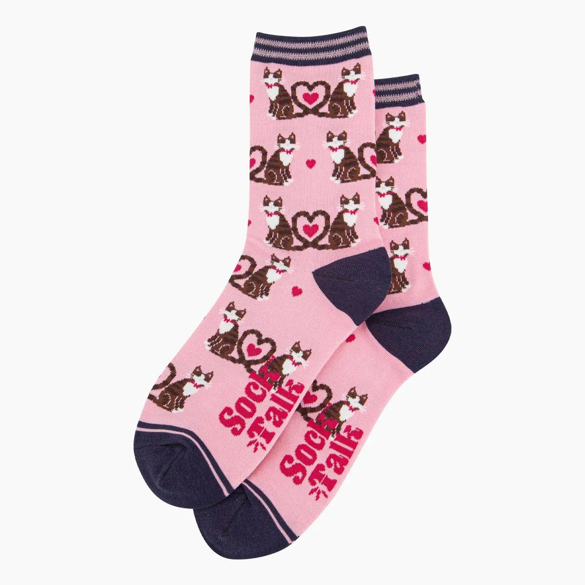 Women's Bamboo Socks - Pink, Cats Love Heart Tails