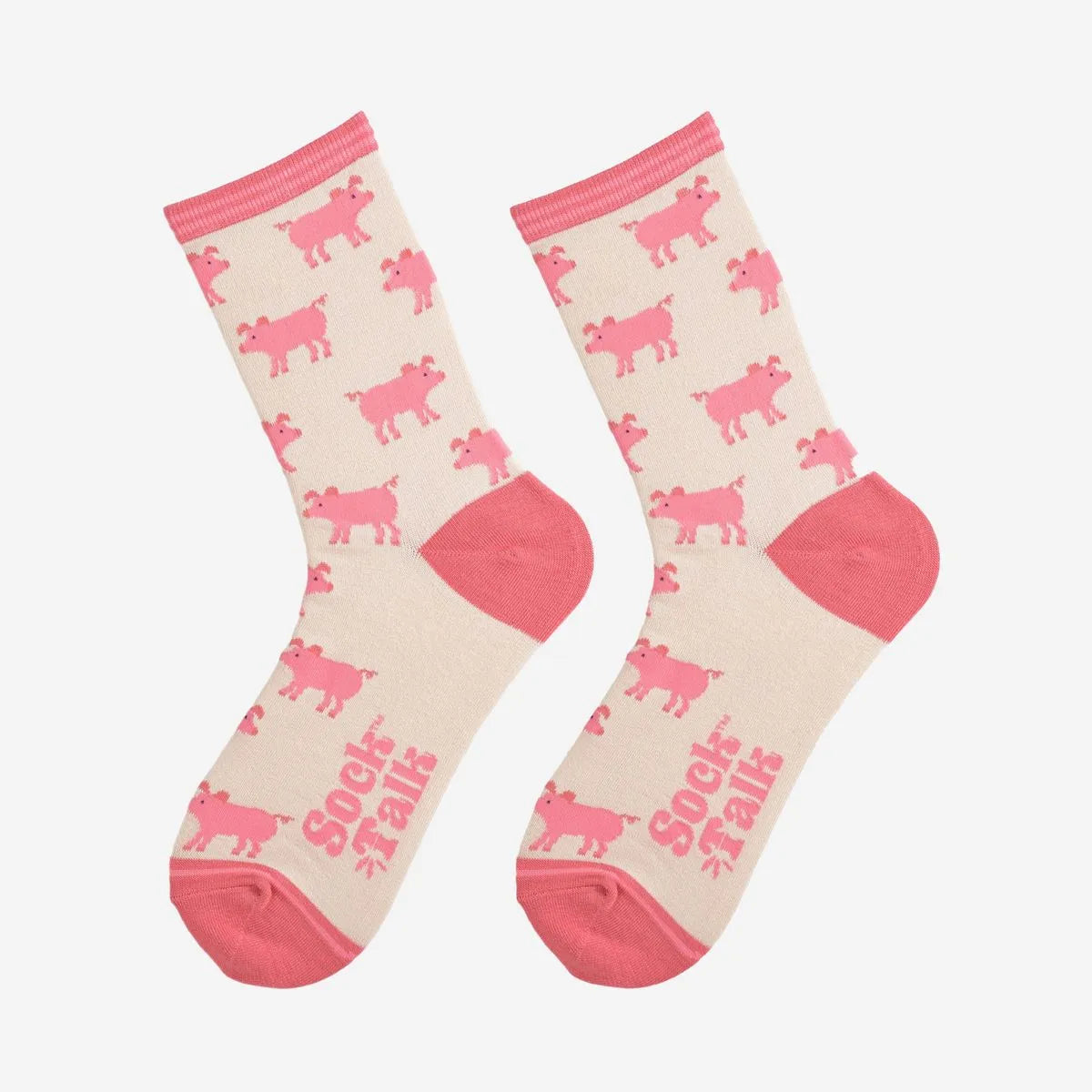 Women's Bamboo Socks - Cream/Pink, Pigs