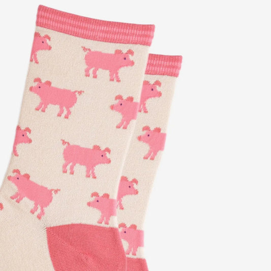 Women's Bamboo Socks - Cream/Pink, Pigs