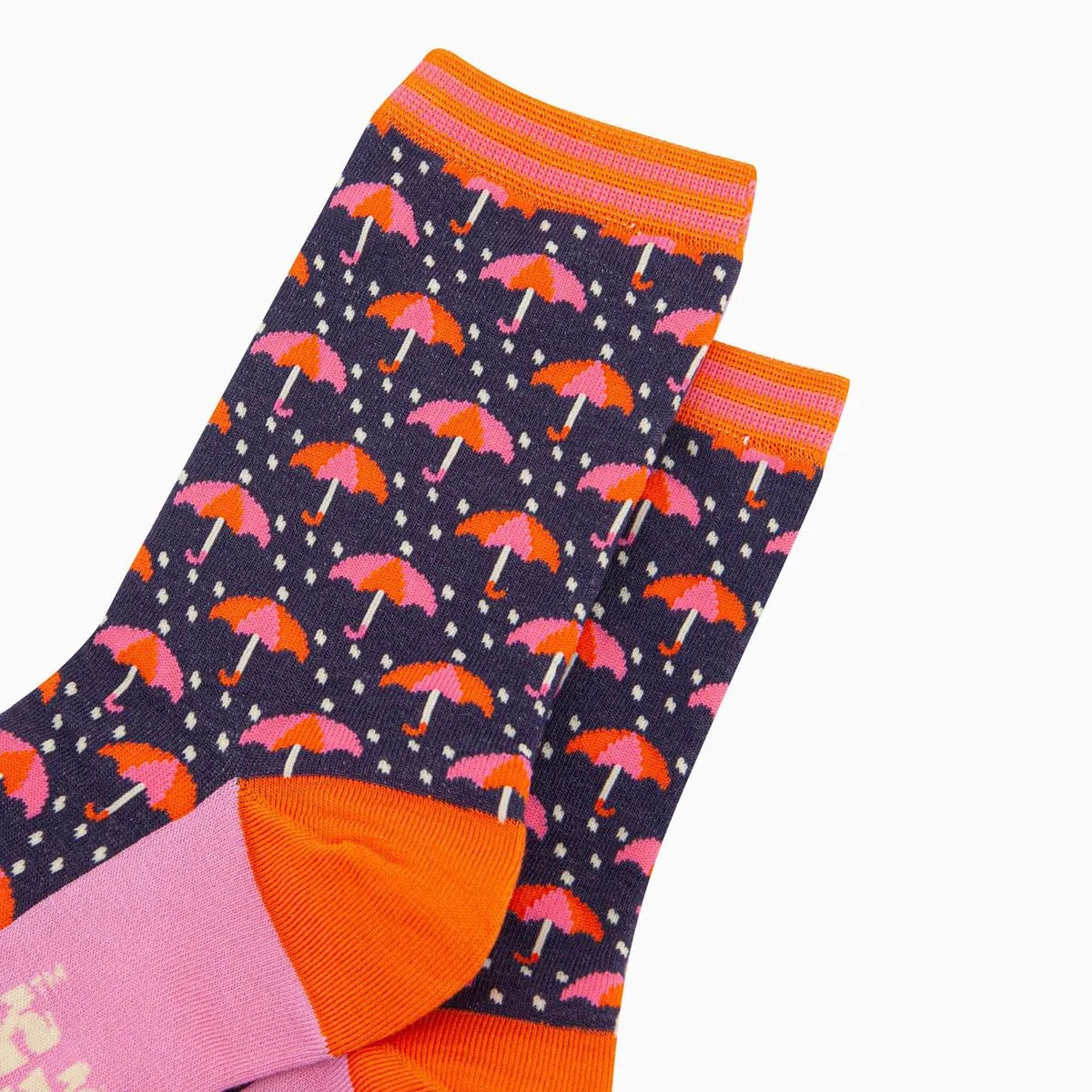 Women's Bamboo Socks - Navy, Umbrellas and Raindrops