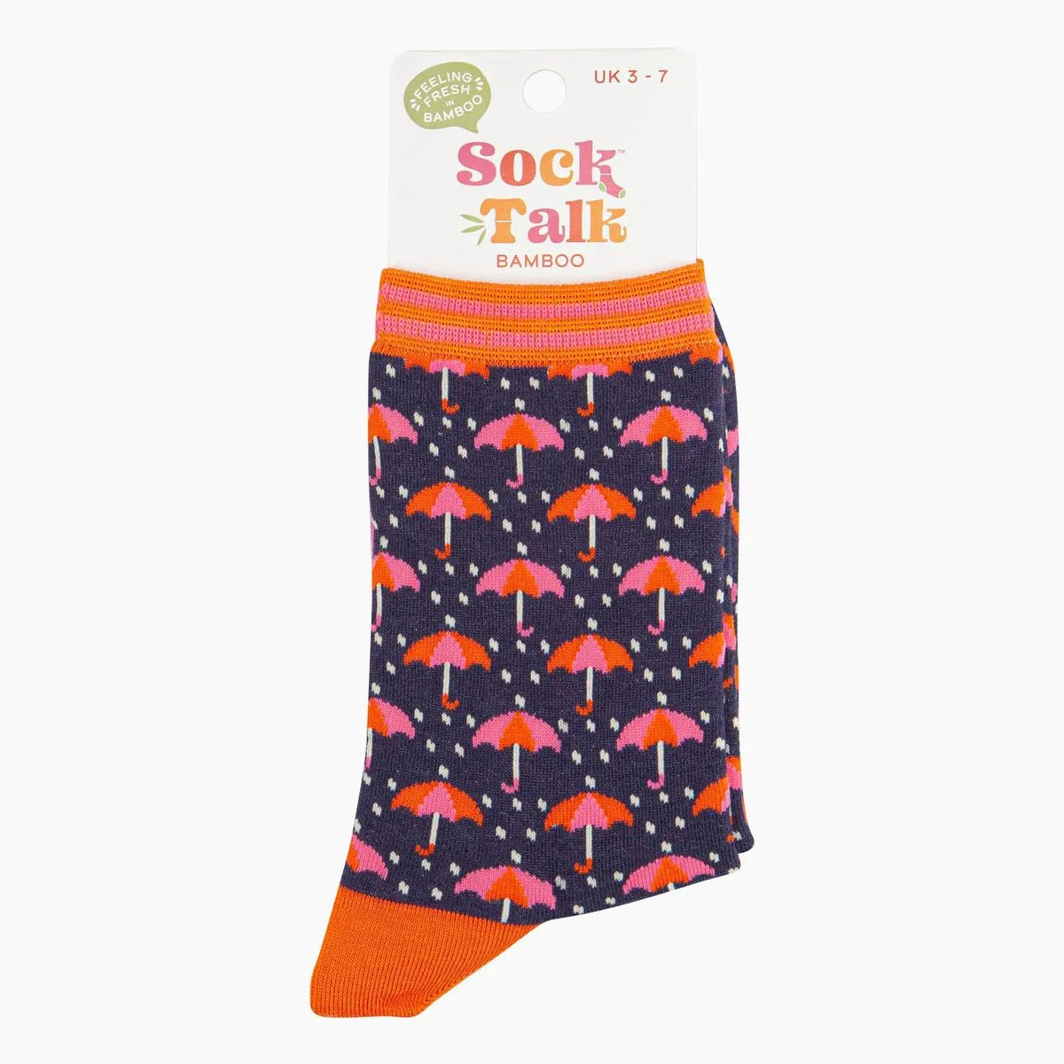 Women's Bamboo Socks - Navy, Umbrellas and Raindrops