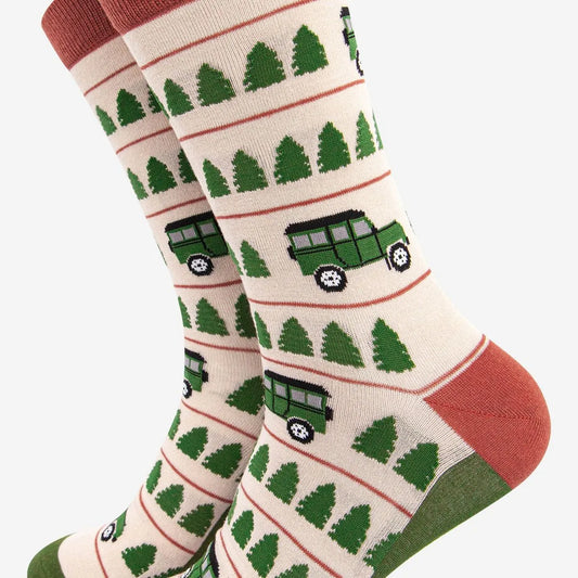 Men's Striped Off Road Vehicle Print Bamboo Socks