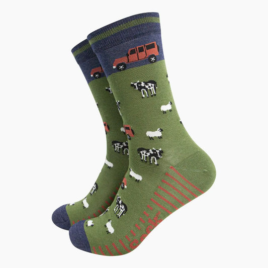 Men's Bamboo Socks - Navy/Green, Off-Roader Farm