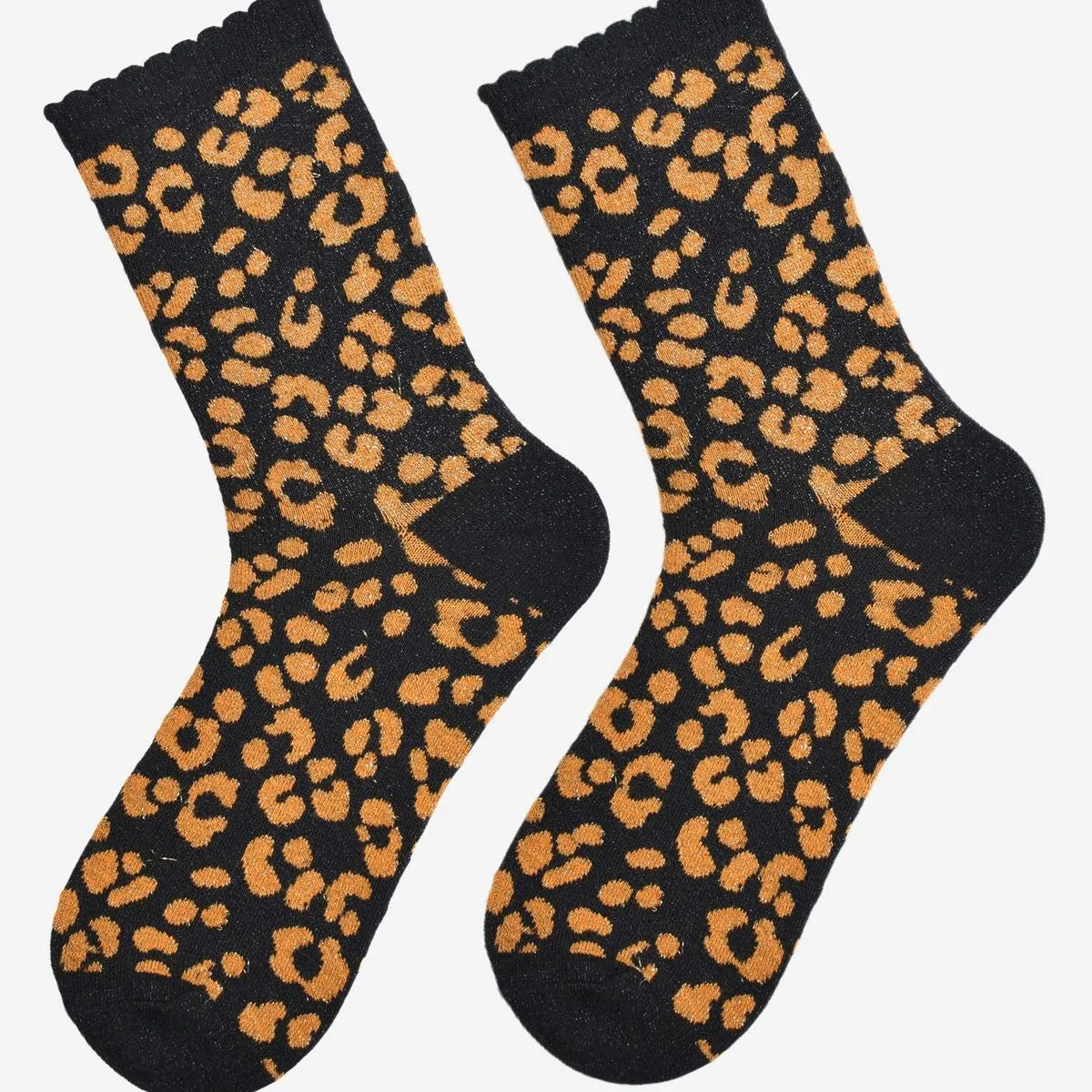 Women's Glitter Socks -Black/Orange, Leopard