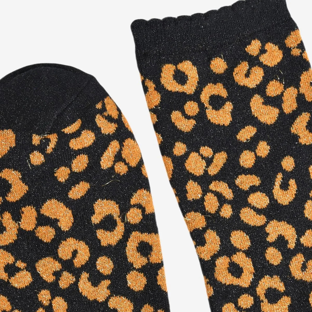 Women's Glitter Socks -Black/Orange, Leopard