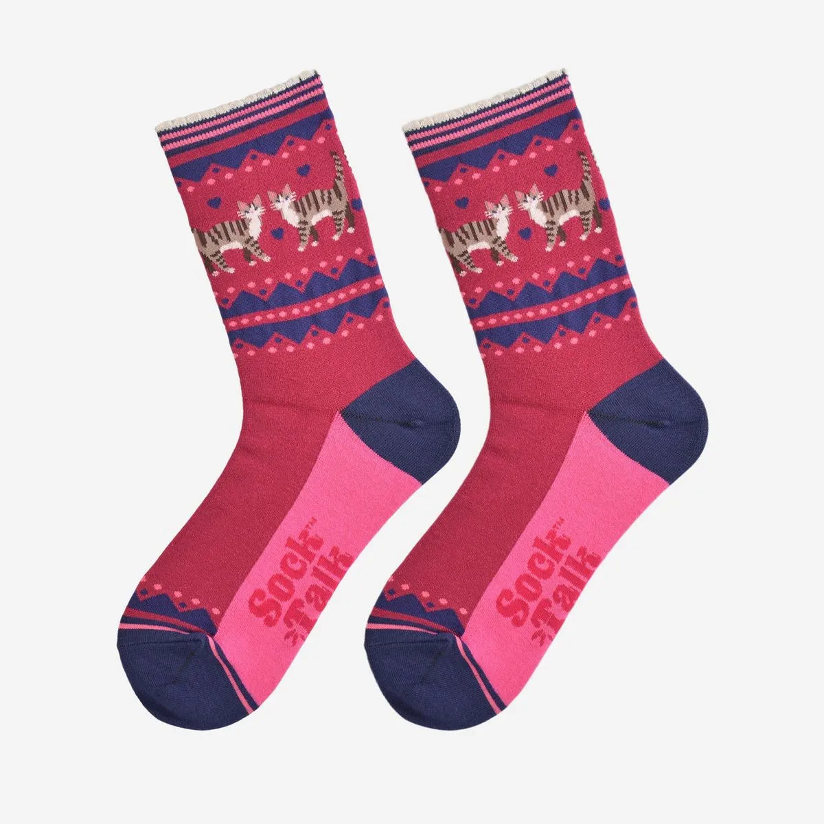 Women's Bamboo Socks - Berry/Navy Blue, Cat Duo