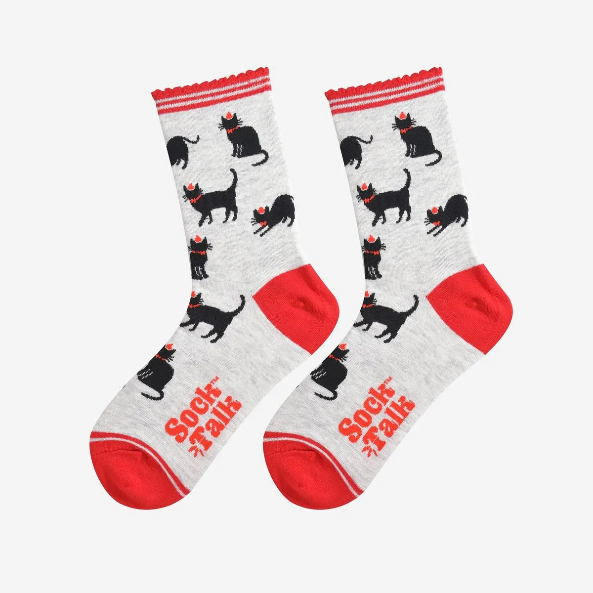 Women's Bamboo Socks - Grey/Red, Christmas Cats