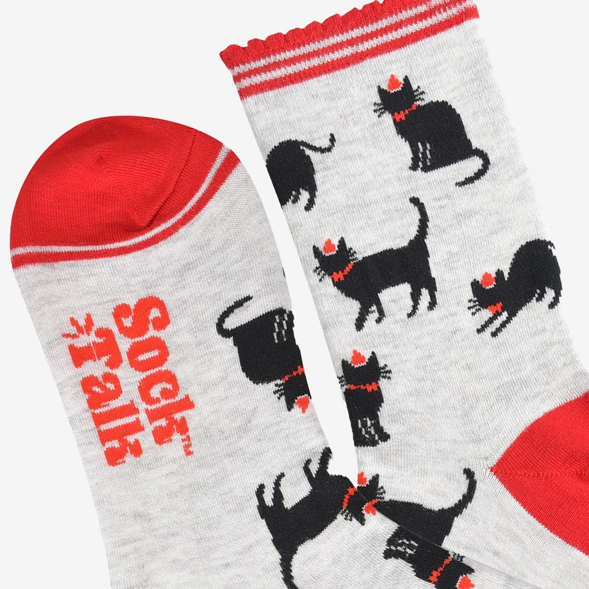 Women's Bamboo Socks - Grey/Red, Christmas Cats