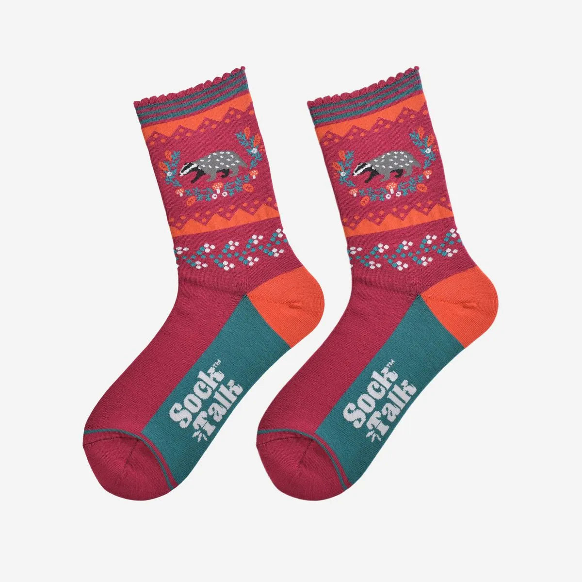 Women's Bamboo Socks - Berry/Orange, Badger Wreath