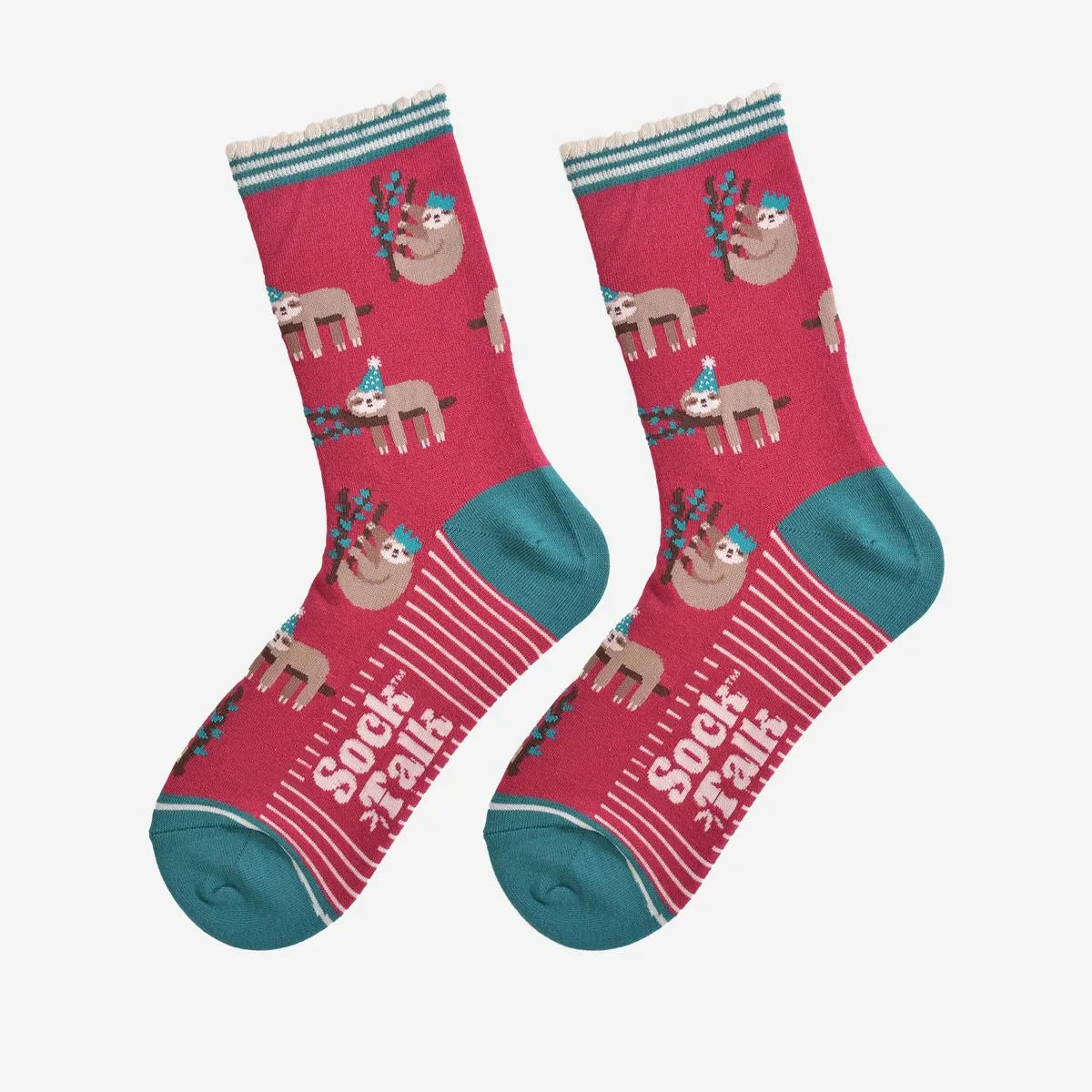 Women's Bamboo Socks - Berry/Green, Christmas Sloth