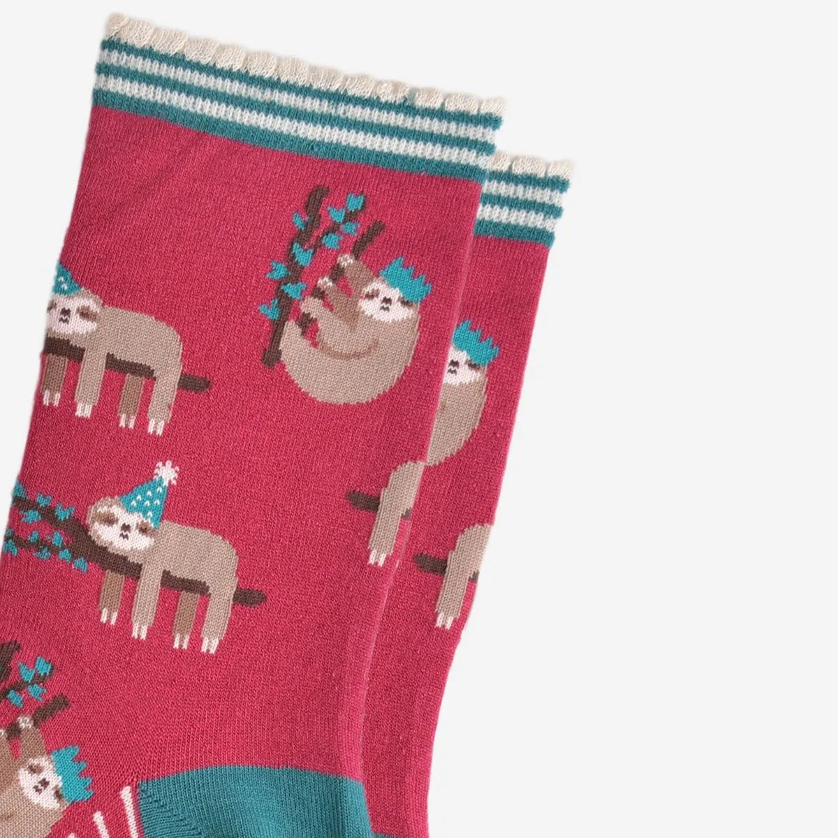 Women's Bamboo Socks - Berry/Green, Christmas Sloth